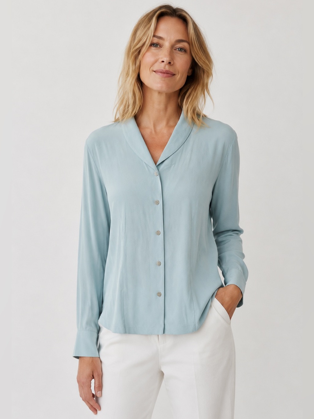 Oilily Light Gray/Green Blouse with Mother-of-Pearl Button